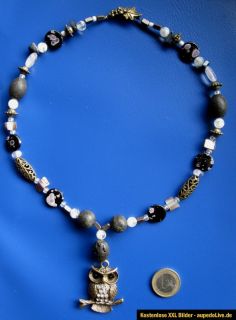 Glas Perlen Kette Halskette Perlenkette Anhänger Eule Mode Schmuck