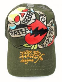 New Ed Hardy Death or Love Green Unisex Tattoo Trucker Hat