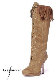 Tan Laced Knee High Heel Fringe Indian Boots 10 10 Shoes