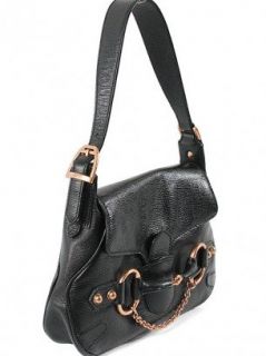 Gucci Handbag   Black Leather Horsebit Flap Hobo Satchel