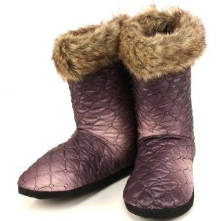Fur Quilt Indoor Boots Slippers Dark & Light Purple Small 5 6 Shoes
