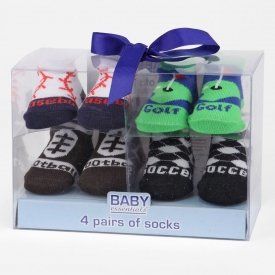 Baby Essentials Sports Theme Socks, 4 Pairs (Football