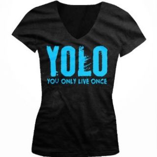 YOLO, Neon Blue Design, You Only Live Once Juniors V Neck