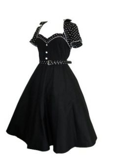 Skelapparel Plus 60s Retro Black Flare Dress with Polka