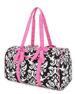 Cotton Quilted Damask Large Duffle Bag (Black & Fuschia