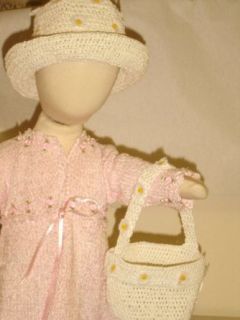 Htb25w, Hand Crocheted White Gimp 2pc Easter Hat and