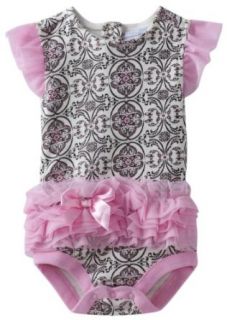  Girls Infant Scroll Print Tutu Bodysuit, Pink, 18 Months Clothing