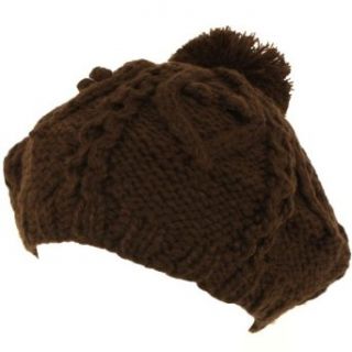 Handknit Chunky Knit Winter Beret Knit Tam Hat Brown