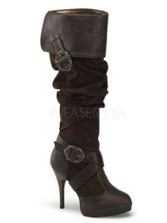 Brown Octopus Buckle Cuffed Knee Women Boots   9 Clothing