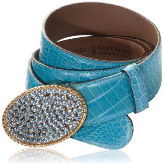 Italian Designer Blue Croc Leather Swarovski Large Belt Shoes