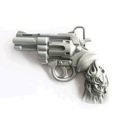Revolver and Flame Skull Glock Belt Buckle Clothing