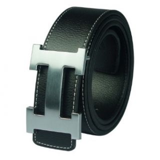 Men H 100% Leather Belt Black PH0318 (105cm(w. 31.5~34.3)) Clothing