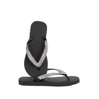  Swarovski Crystal Flip Flops (37/38, Black/Iridescent Clear) Shoes