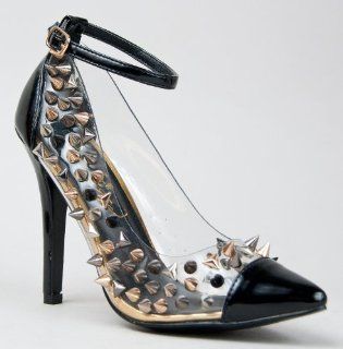 Spike Classic Pointy Toe High Heel Stiletto Ankle Strap Pump Shoes
