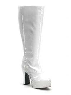 White Wide Width Chunky Heel Platform Gogo Boots   7