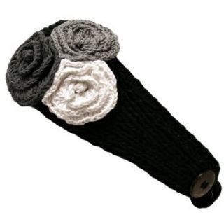 Black Crocheted Headband With Three Knit Flowers Clothing