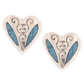Southwest Moon Heart Turquoise Inlay Post Earrings