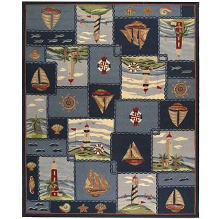 Hand hooked Nautical Blue Wool Rug (89 x 11)