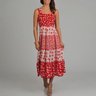 La Cera Womens Floral Print Smocked Top Tiered Maxi Dress