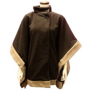 Brown Two tone Fleece High Collar Poncho Cape Shawl Cloak