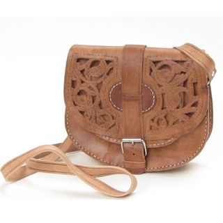 Small Hand crafted Honey brown Cut Leather Saddle Bag (Morocco