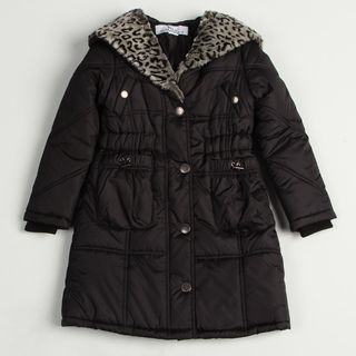 KC Collections Girls Black Faux fur Leopard Coat