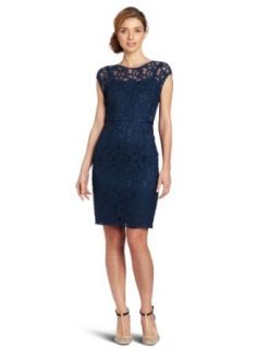 Adrianna Papell Womens Lace Dress with Slip, Peacock, 10