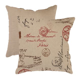 Pillow Perfect Linen/Red French Postale 18 inch Square Throw Pillow