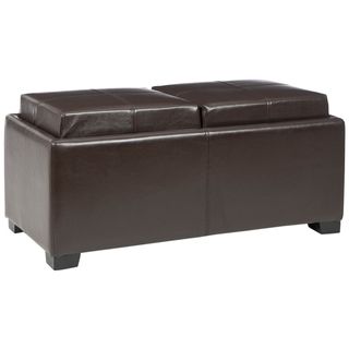 Harrison Brown Leather Double Tray Ottoman