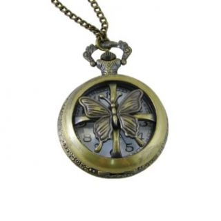 Spinning Butterfly Pocket Long Clock Necklace Clothing
