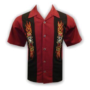 Skull Flames Dice Tatoo Biker Shirt, Rockabilly, Dragonfly