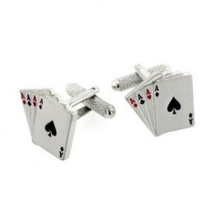 Rodium Plated Mens 4 Aces Poker Cufflinks Executive Gift