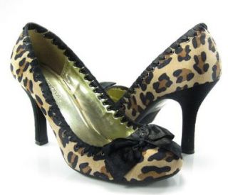Wild Diva Rockabilly Leopard Round toe Pump Bows Shoes