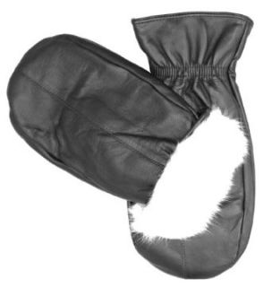 Womens Rabbit Fur Leather Mittens Size L Color BLK
