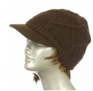 Womens Cable Knit Hat with Visor (Brown) Clothing