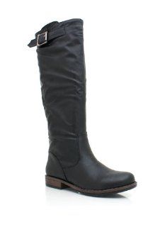  Bamboo Montage 64 Black Buckle Round Toe Knee High Boot Shoes