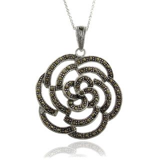 Silver Overlay Marcasite Rose Necklace