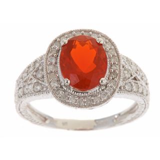Yach 14k White gold Fire Opal Ring with Diamonds TDW 2/5 carat