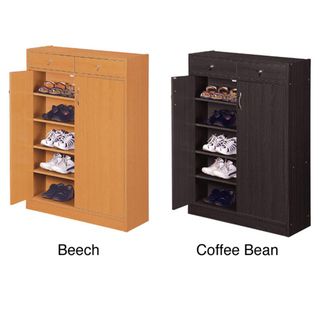 Five Shelf Shoe Cabinet with Two Upper Storage Bins
