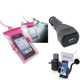 BasAcc Pink Waterproof Bag/ Holder/ Car Charger for Apple iPhone 5