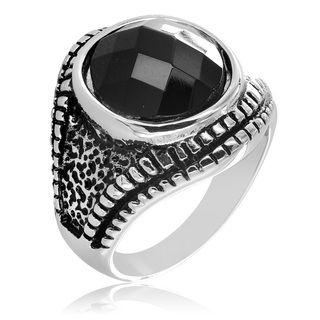 Stainless Steel Textured and Black CZ Ring