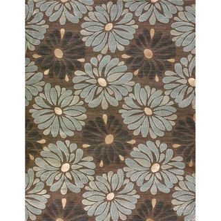 Amber Brown and Blue Floral Rug (77 x 105)
