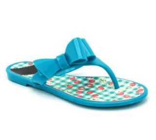 Jelly Bow Sandals Flip Flops w/Fruit Turquoise , 6 Shoes