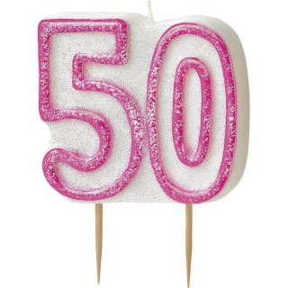 50 ans   Achat / Vente DECO ANNIVERSAIRE Bougie anniversaire rose 50