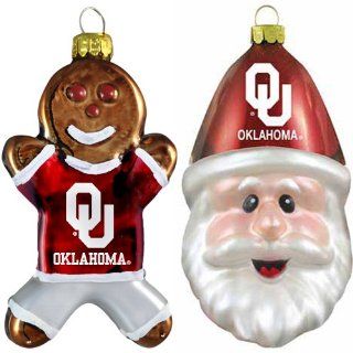 NCAA Oklahoma Sooners Blown Glass Gingerbread Man & Santa