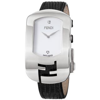 Fendi Womens Chameleon White Diamond Dial Black Leather Strap Watch