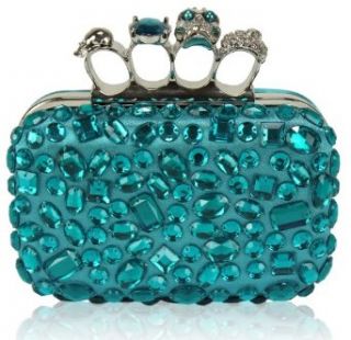 Womens Turquoise Crystals Skulls Knuckles Rings Clutch