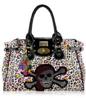 Multi Colour Diamante Skull Leopard Print Tote Handbag