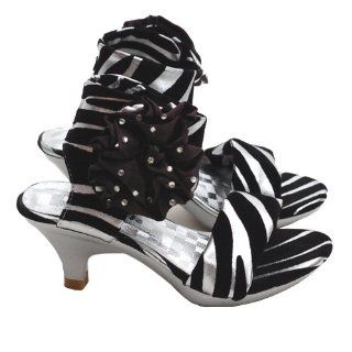 Baby Girls Silver Black Zebra Strap Dress Heel Shoes 4 No Shoes
