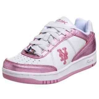 Womens MLB Mets Clubhouse Shimmer Sneaker,White/Pink,5 M Shoes